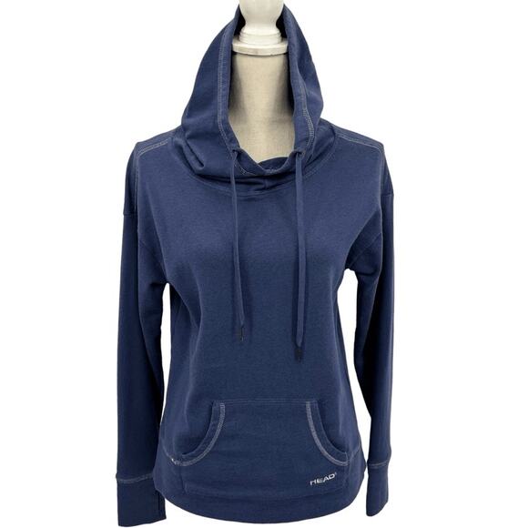 Head Navy Blue Drawstring Pocket Casual Long Sleeve Pullover Hoodie Size Small - Picture 1 of 11